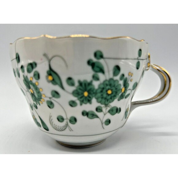 VINTAGE Meissen Indian Painting Green- Flat Cup & Saucer Set - Flowers Gold Trim - Picture 6 of 11